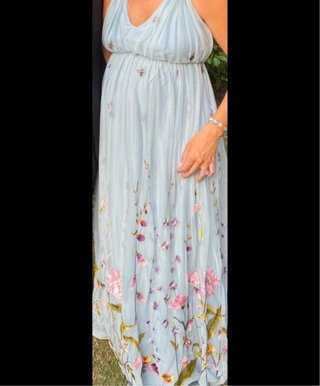 Vestido Maternidad Largo Floral Azul y Rosa