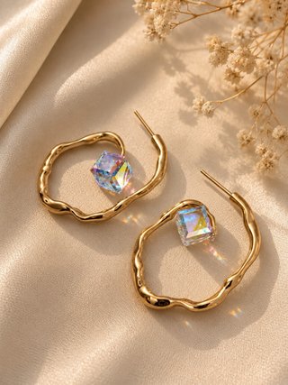 Pendientes Aro Oro 18K con Cristal Multicolor