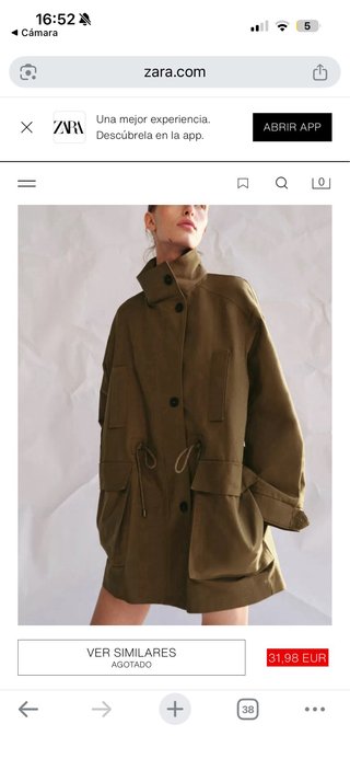 Abrigo Zara Verde Militar Talla Única