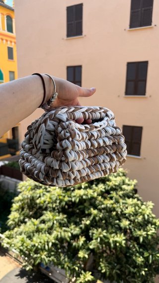 Borsa uncinetto marrone e bianca