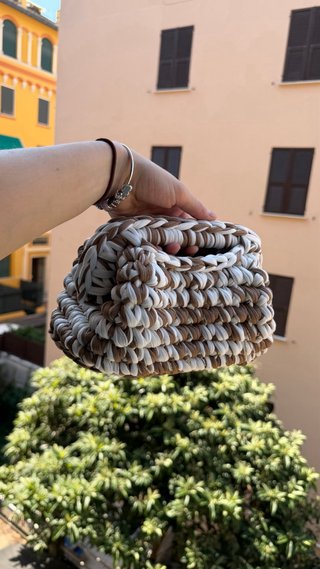 Borsa uncinetto marrone e bianca