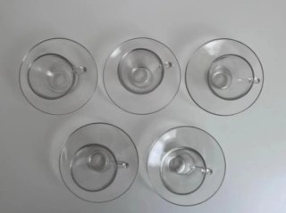 Juego 5 Tazas y Platos Vidrio Transparente