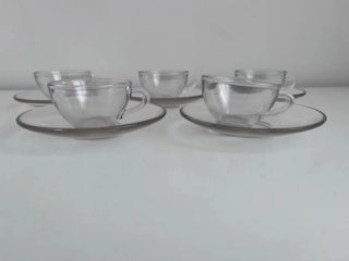 Juego 5 Tazas y Platos Vidrio Transparente