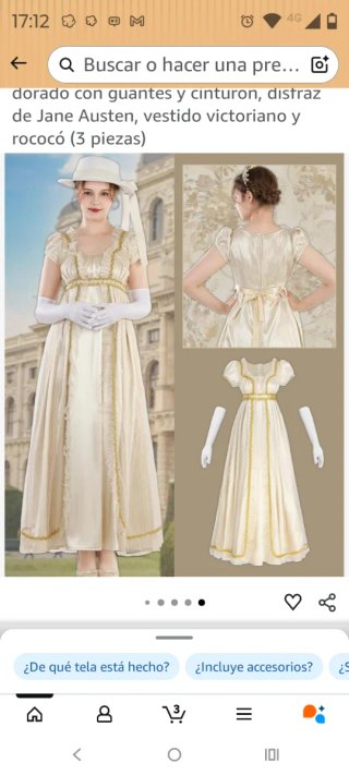 Vestido dorado Jane Austen (3 piezas)