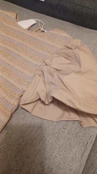 Blusa Zara Beige con Mangas Abullonadas