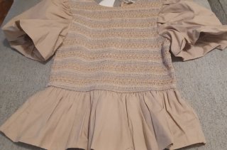 Blusa Zara Beige con Mangas Abullonadas