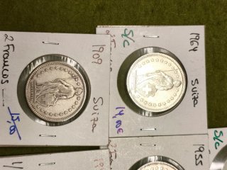 Monedas Franco Suizo Plata 1/2 Fr, 1 Fr y 2Fr