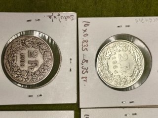 Monedas Franco Suizo Plata 1/2 Fr, 1 Fr y 2Fr