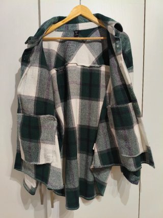 Abrigo cuadros verde y blanco mujer