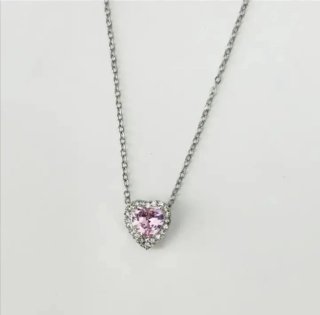 Collar Corazón Rosa con Circonitas