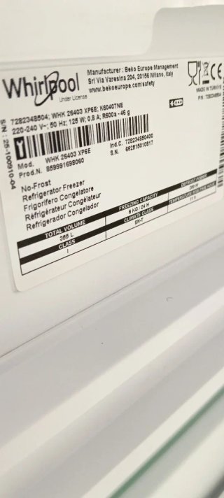 NEVERA COMBI WHIRLPOOL NO FROST ENERGÍA A+