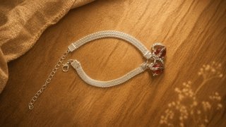 Tobillera Corazones Rojos Ajustable Plateada