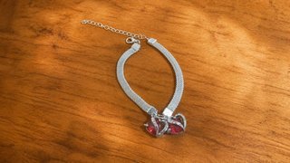 Tobillera Corazones Rojos Ajustable Plateada
