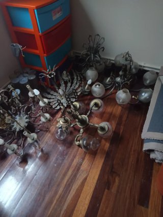 Lámparas de techo antiguas de metal y cristal