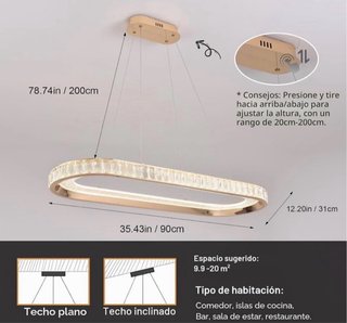 Lámpara de techo ovalada dorada y cristal