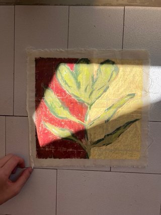 Lámina pintada a mano flor tela