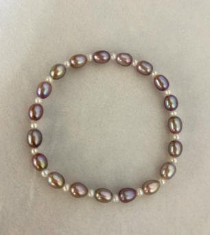 Pulsera perlas arroz metal raro natural