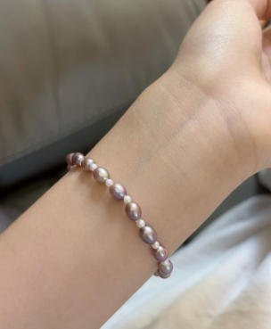 Pulsera perlas arroz metal raro natural