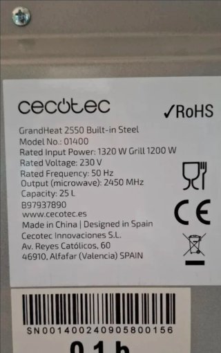 Microondas Cecotec Grandheat 2550 built-in steel