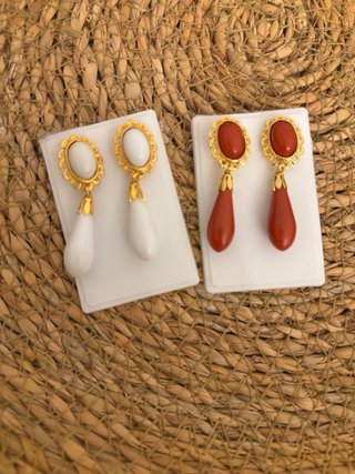 Pendientes bisutería coral y oro