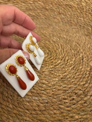 Pendientes bisutería coral y oro