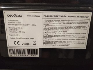 Microondas Cecotec ProClean 3110 para Piezas