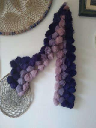 Boa vintage mujer pompón rosa y morado