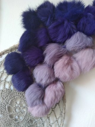 Boa vintage mujer pompón rosa y morado