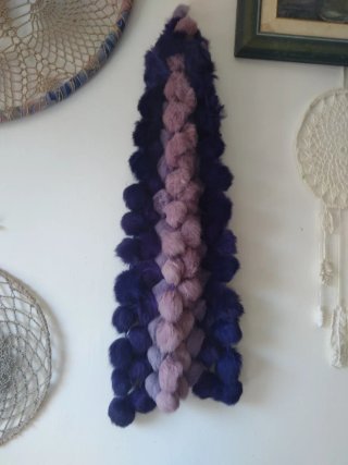 Boa vintage mujer pompón rosa y morado
