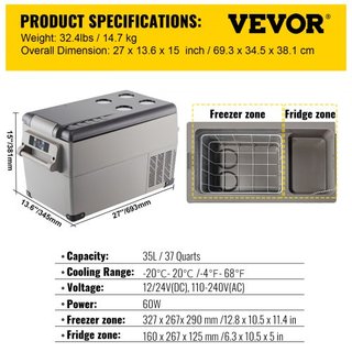 Mini Frigorifero Auto 35L Compressore Piccolo Portatile Frigorifero Auto Congelatore Veicolo Camion RV Barca Mini Raffreddatore Elettrico per Viaggi Guida Pesca Uso Esterno e Domestico