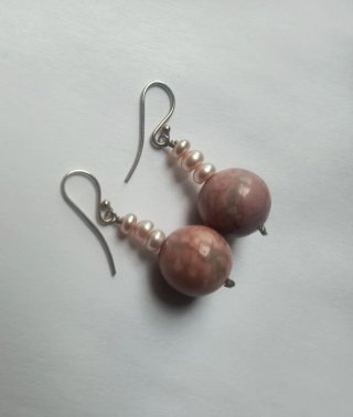 Pendientes Plata Jaspe y Perlas Rosas