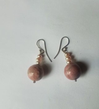 Pendientes Plata Jaspe y Perlas Rosas