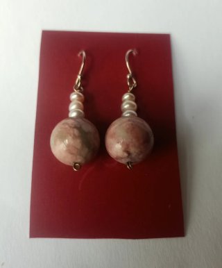 Pendientes Plata Jaspe y Perlas Rosas