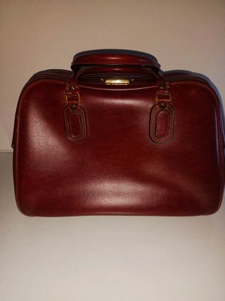 Bolsa de viaje vintage cuero rojo y beige