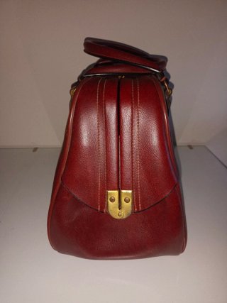 Bolsa de viaje vintage cuero rojo y beige