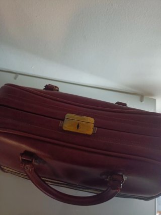 Bolsa de viaje vintage cuero rojo y beige
