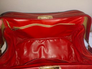 Bolsa de viaje vintage cuero rojo y beige