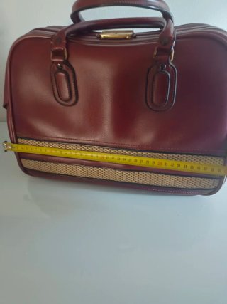 Bolsa de viaje vintage cuero rojo y beige