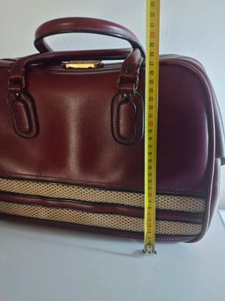 Bolsa de viaje vintage cuero rojo y beige