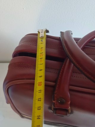 Bolsa de viaje vintage cuero rojo y beige