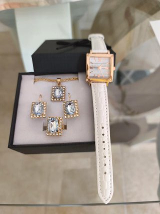 Set Gioielli 5 Pezzi Retro Dorato Bianco