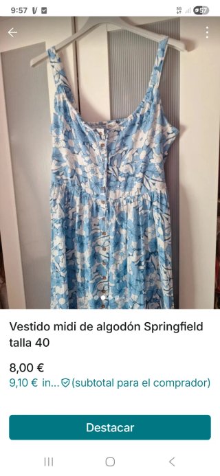Vestido Springfield floral azul y blanco Talla L