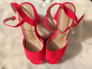 Zapatos rojos tacón ancho plataforma