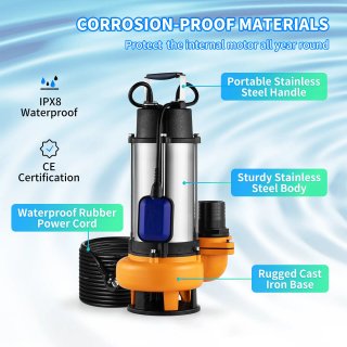 Pompa Sommersa per Acqua Sporca da Giardino 2200W