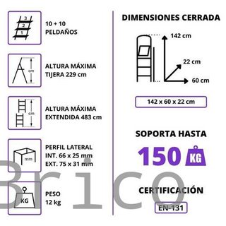 Escalera Telescópica Aluminio 5+5 Pestaña