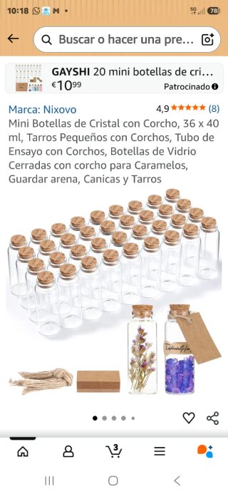 36 Mini Botellas Cristal 40ml con Corcho