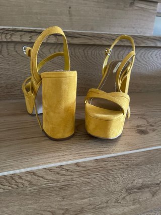 Zapatos Zara Basic Tacon Plataforma Mostaza T.36
