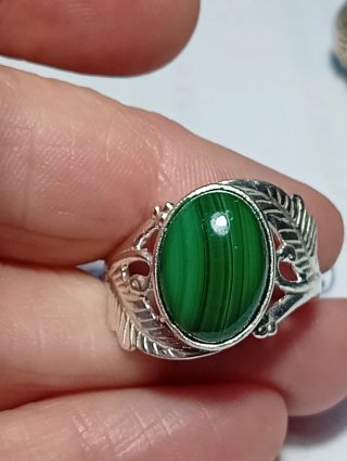 Anillo Plata Ley Malaquita talla exacta 23,6mm