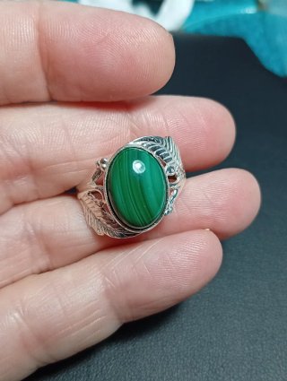 Anillo Plata Ley Malaquita talla exacta 23,6mm