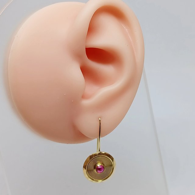 Pendientes Oro 18k Largos Circulares Cuarzo Rosa